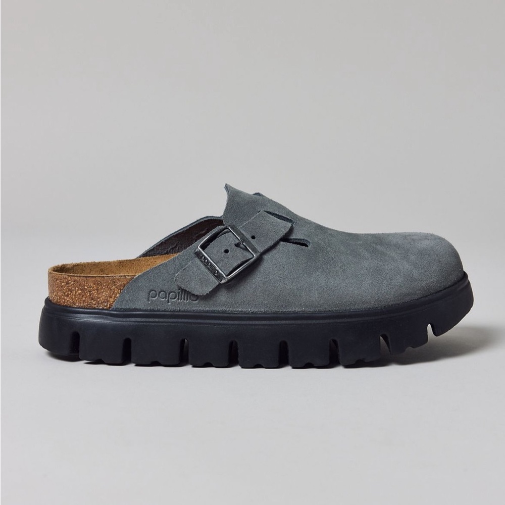 BIRKENSTOCK BOSTON SUEDE CHUNKY CLOG BASALT GREY